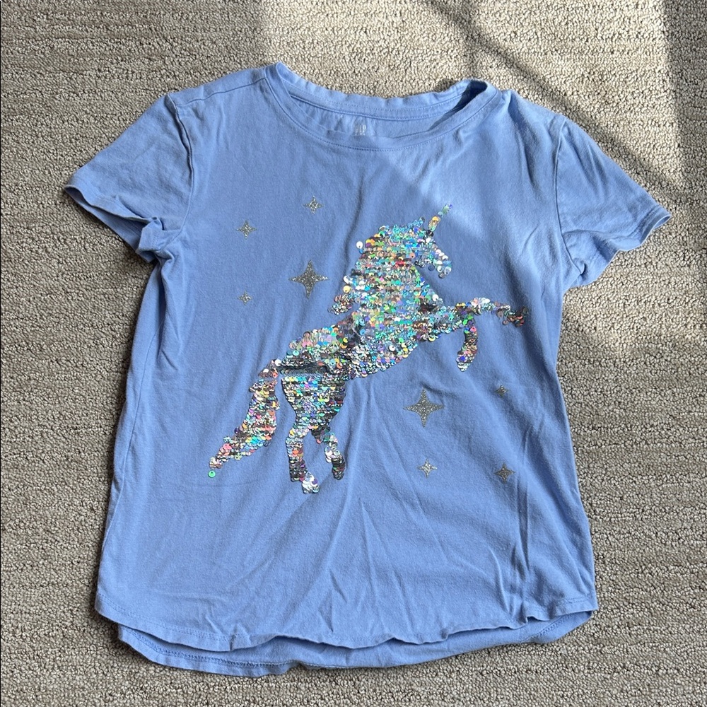 GAP Light Blue Sequin Unicorn Tee